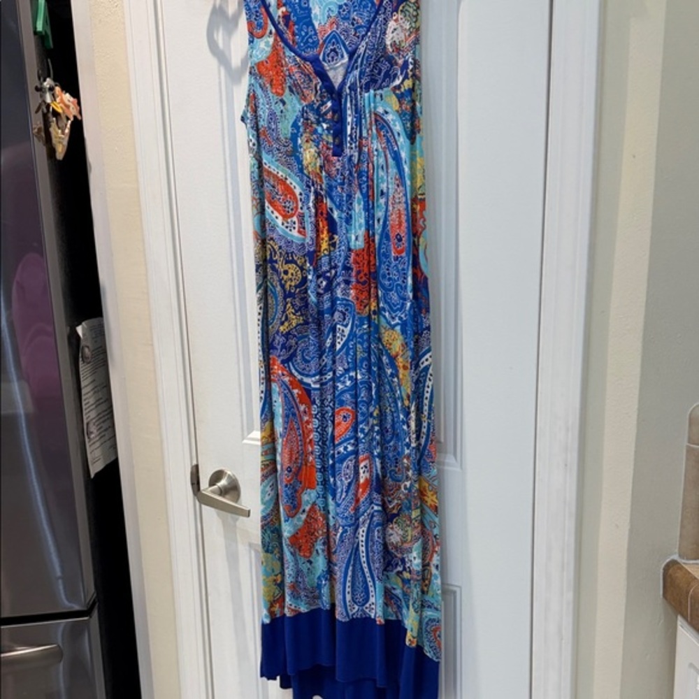Ellen‎ Tracy Blue Multi Paisley lightweight Maxi Dress / loungewear S 5124